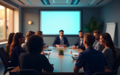 Long exposure shot of group of people in a meeting room, business concept. High quality