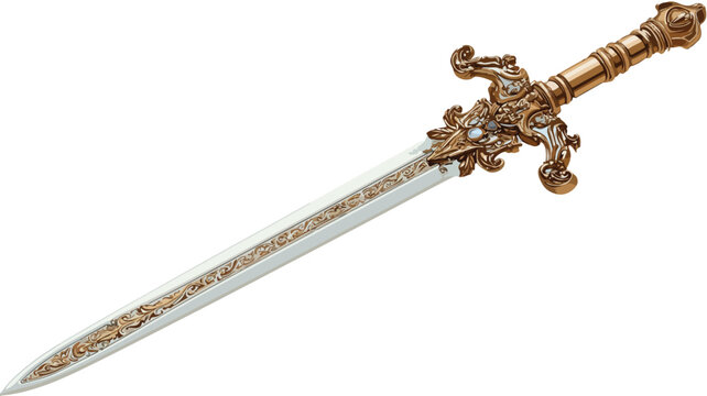 Elegant Gold Sword on White Background with Outline Isolated Vector