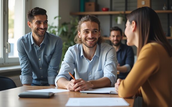 Young business people in office. High quality