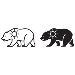 Stylized Bear Icons with Sun Symbol in Outline and Solid Form