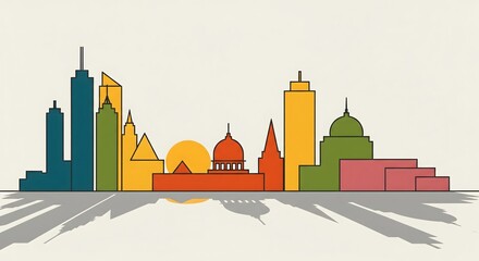 Obraz premium Minimal geometric illustration of a city skyline made from simple shapes,generative AI