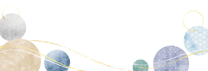 青海波 japanese wave circle pattern /Seigaiha Minimal Water color 