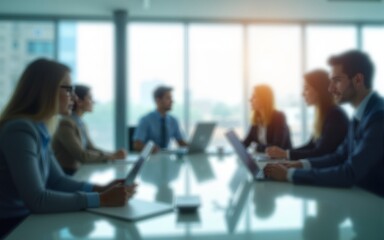 business meeting - out of focus behind glass wall - office work illustration. High quality