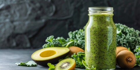 Antioxidant natural fresh green drink, beneficial vitamins and health.