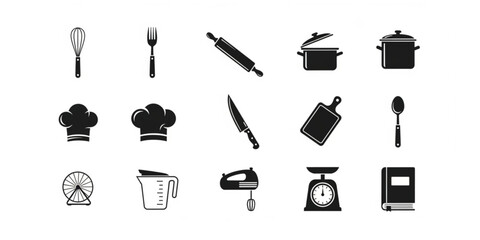 Minimalist Cooking Recipe Icon Silhouette Set Vector
