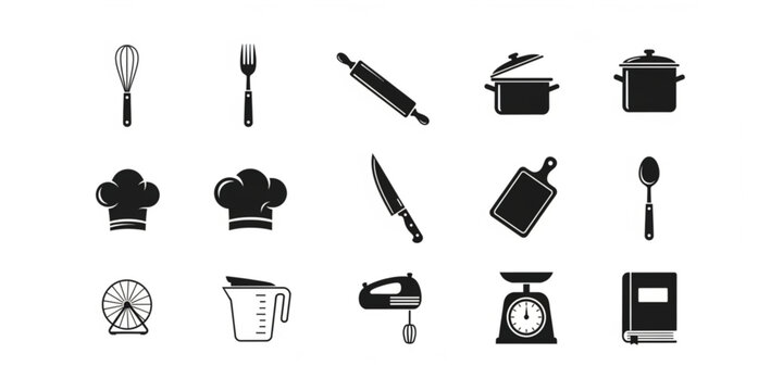 Minimalist Cooking Recipe Icon Silhouette Set Vector
