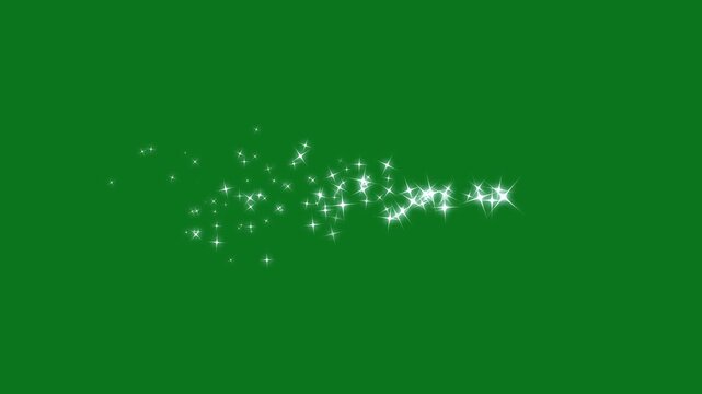 Luxury white 2d glitter sparkles line trail animation, glitter stars particles background overlay, twinkle stars, fairy dust sparkle motion, glowing confetti burst effect on green screen. 4K
