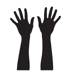 Two Raised Hands Silhouette on White Background