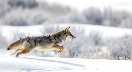 Obraz premium Coyote running through snowy landscape animal wildlife
