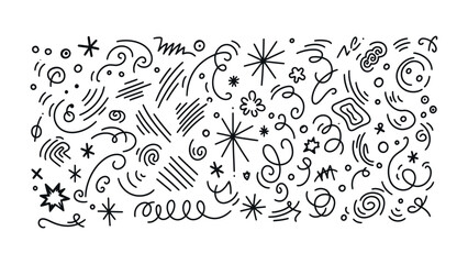 Playful Doodle: A whimsical collection of hand-drawn lines, spirals, stars, and shapes, full of creative energy. 
