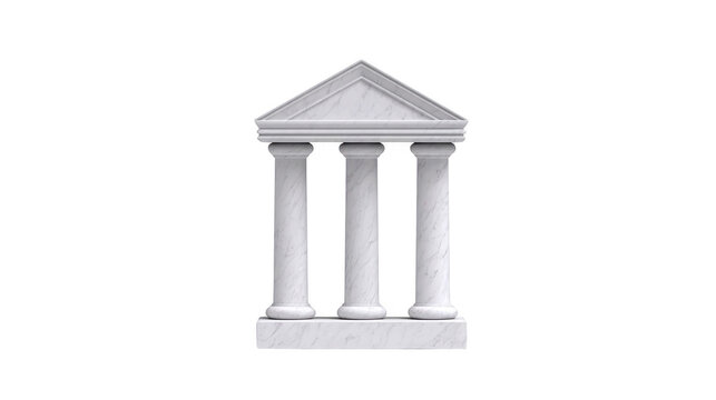 Classical marble building with three columns and triangular pediment, symbolizing ancient architecture, tradition, and stability, often used for government or financial institutions