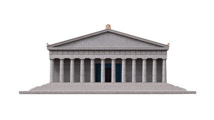 Ancient Greek temple with tall columns, stone steps, triangular pediment, and classical architecture, evoking sense of grandeur and historical significance