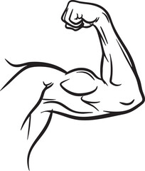 Fototapeta premium Flexed bicep strong arm muscle cartoon illustration of power and fitness isolated on transparent background