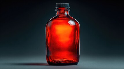 Red Glass Bottle on Dark Background