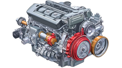 Fototapeta premium Detailed Vector Illustration of Car Engine without Engine Parts