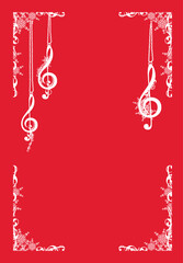 frame border made of frozen snowflakes and hanging treble clef decor - festive music theme copy space vector design set for winter season postcard