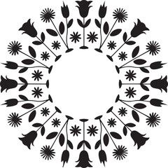 Black silhouette of multiple flowers forming a circle pattern.