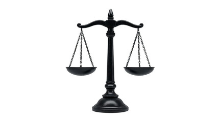 Scales of justice black balance scale symbolizing fairness equality law and impartiality often used in legal court and attorney concepts isolated on transparency background