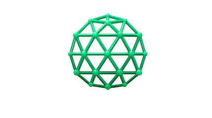 Geometric green sphere with triangular mesh structure, 3D rendering, isolated on transparent background, modern abstract design, technology and science concept, futuristic and creative style