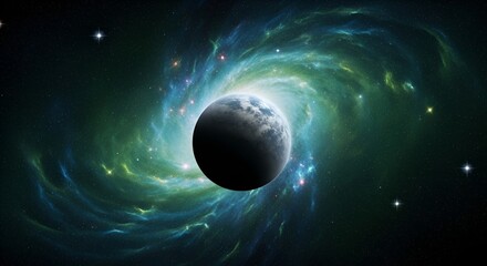 Celestial orb amidst swirling cosmic colors