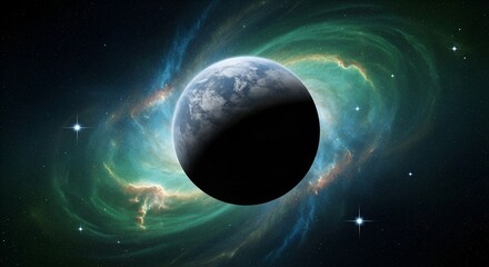 Cloudy planet basks in nebulas glow