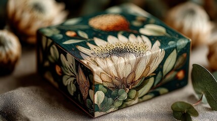 Decorative floral soap bar, artisan-crafted with vibrant floral patterns and natural elements, perfect for eco-friendly gifts.