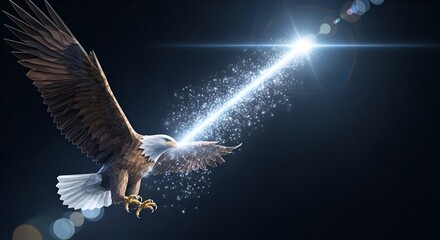 Eagle soars amidst starlight illumination powerful wings spread
