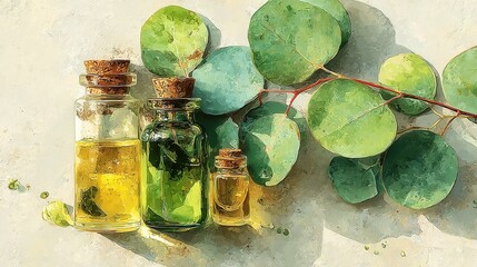 Colorful teacups on green leaf background, vibrant ceramic cups with floral patterns, perfect for a cozy tea gathering.