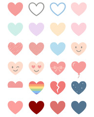 Set of Pastel and Expressive Heart Vector Icons