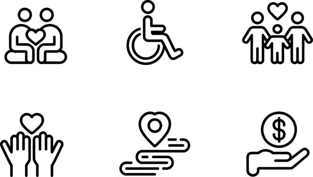 Charity and donation icons isolated on