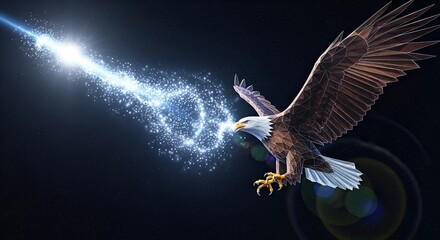 Geometric eagle exhales stardust across the cosmos
