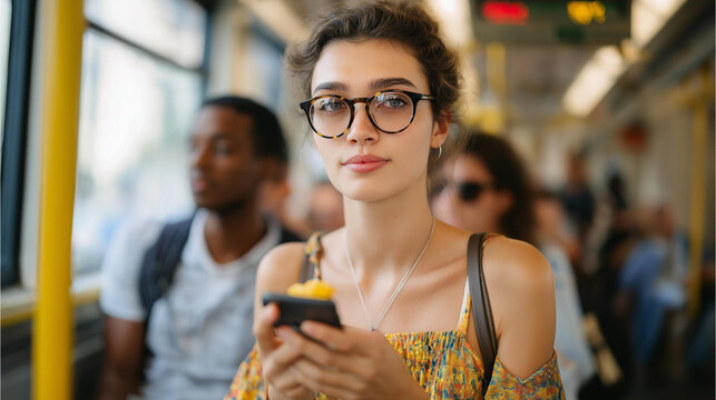 A multicultural group of commuters sharing silent kindness by exchanging small cultural snacks during a long train ride — subtle multicultural connection, everyday humanity, and spontaneous