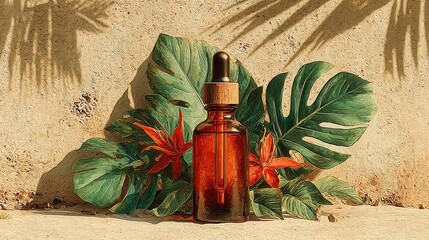 Woman in vibrant dress, posing confidently among lush tropical plants, colorful exotic backdrop, ideal for fashion or travel themes.