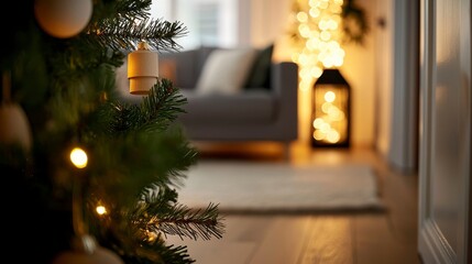Cozy Christmas Interior with Decorated Tree and Soft Lighting