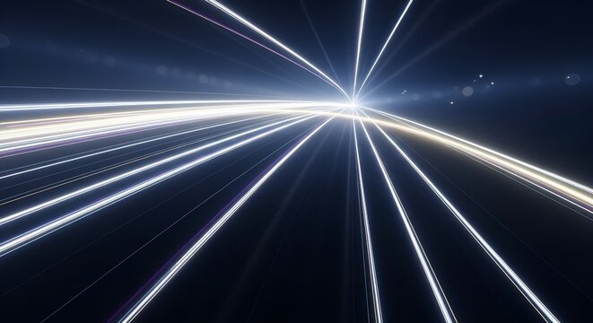 Illuminated streaks converge a digital rush