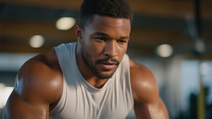 Fototapeta premium An athlete training alone in an empty gym, sweat dripping as they repeat the same drill with unwavering focus — self-discipline through repetition, physical resilience, and long-term performance