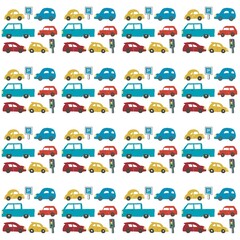 Set of cartoon cars seamless pattern 