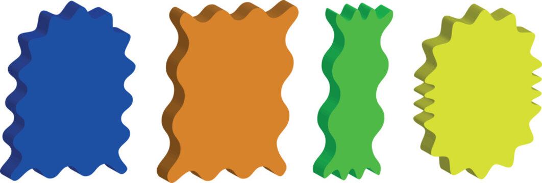 Elegant Four-Dimensional Vector Button Collection in  Zigzag Style Showcasing  Squares, Rectangles on a 3D Light Canvas