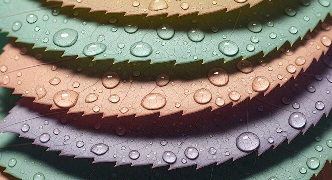 Pastel Colored Leaves with Water Drops