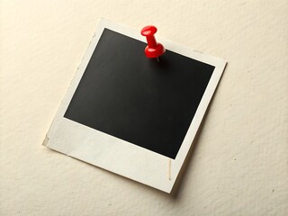 Blank instant photo pinned to a light textured surface