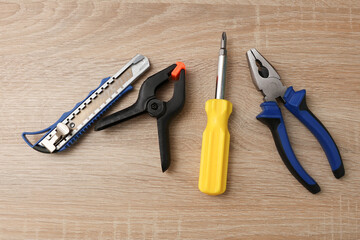 Set of working tools on the table