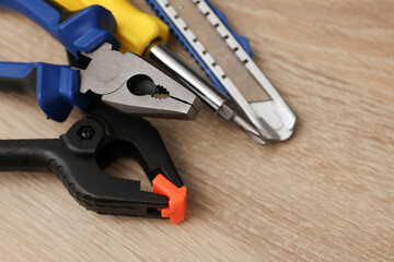 Set of working tools on the table