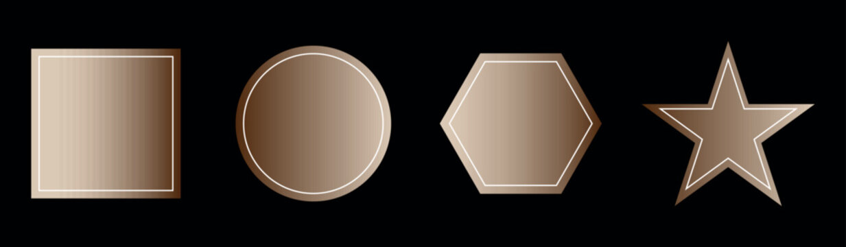 Illustrated Reference Vector of Foundational Four-Dimensional Shapes Including Square, Circle, Hexagon and Star in Black Canvas