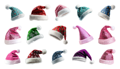 PNG Colorful festive Santa hats collection, element set on transparent background