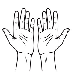 Two Open Human Hands with Upward-Facing Palms in Line Art Style