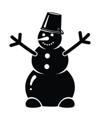 Happy Snowman Silhouette Winter Cartoon Vector Art.