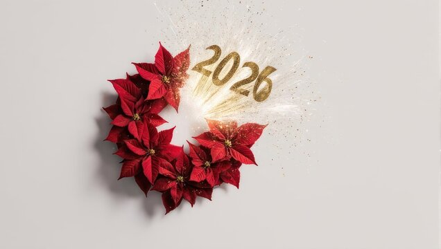 Festive 2026 Poinsettia Wreath - A Symbol of Holiday Cheer and New Beginnings.