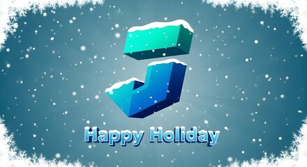 A festive greeting card featuring a stylized hebrew letter shin, adorned with snow, set against a serene blue background with gentle snowflakes falling, conveying holiday cheer