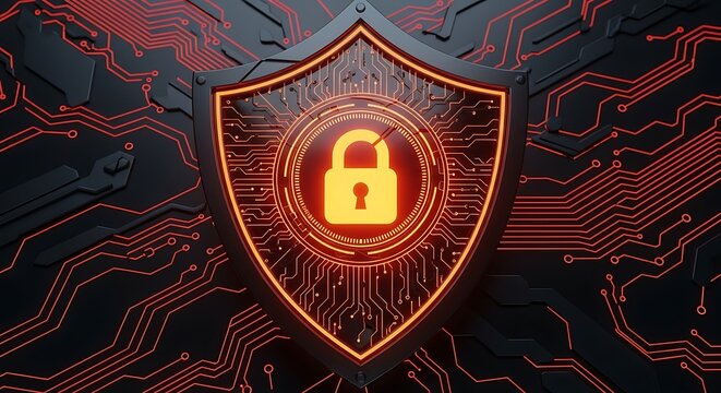 Cyber security shield with padlock on circuit board background the digital protection concept offers a secure solution for data privacy and network safety in the modern era - Powered by Adobe