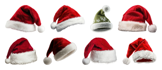 PNG Festive Santa hats collection, element set on transparent background